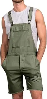 [Runcati] Men's Jeans Overall Cotton Dungarees Short Work Trousers Loose Fit Men's Denim Jumpsuit with Pockets