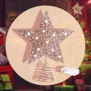 Rose Gold Christmas Tree Topper Star 15 LED Lights Metal Design Holiday Seasonal Ornaments for General Size Christmas Tree
