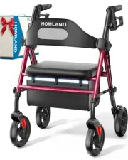 Foldable Rollator Walkers with Seat for Seniors, 8'' Big Wheels, 350 lb. Weig...