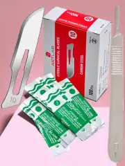 10 Series Scalpel Blades Carbon Steel + 1 Scalpel Handle #3 Stainless Steel Set