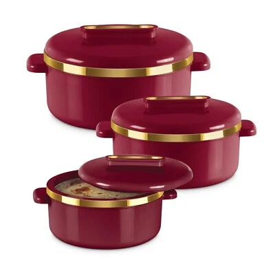 New MILTON Curve Inner Stainless Steel Casserole Set of 3, Maroon- Free Shipping