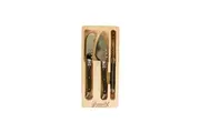 3pc Laguiole Silhouette Knife Cleaver Pate Mini Cheese Set Stainless Steel Black