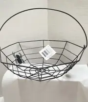 Halloween Wire Basket Spider Web Candy Dish Farm Table Party Witch Pumpkin New