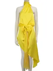 Yellow Silk Halter Neck Backless Dress