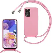 [Haygdz] Silicone Mobile Phone Chain for Samsung Galaxy A23 4G/A23 5G, Case with Strap, Adjustable Mobile Phone Necklace Case with Strap, Mobile Phone Case for Hanging, Case with Cord, Pink