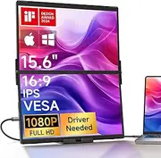JSAUX FlipGo Pro Laptop Screen Extender, 15.6" 1080P FHD IPS Dual Portable Monitor, Triple Screen Laptop Monitor Extender with Built-in Hub, Magnetic Design, Plug&Play for Wins&Mac NO Charger Included