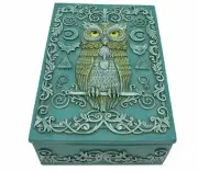 TURQUOISE OWL OF WISDOM MYTHOLOGY BOX WITH LID 13 x 10CM POLY RESIN