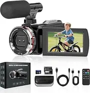 UHD 4K 48MP 60FPS Video Camera, 21X Digital Zoom 3.0" IPS Screen Camcorder for Youtube, 270° Rotation Vlog Camera with 64GB SD Card, Microphone, Remote Control, 2 Batteries