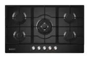 900mm Black Gas Cooktop with Side Wok Burner, FFD, Cast Iron Trivets
