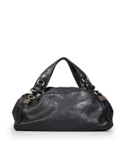 Black Leather Logo Hand Bag