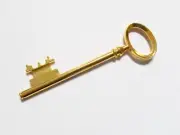 Large Key Pendant Skeleton Key Shiny Gold Tone Big Steampunk Charm 80mm