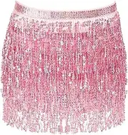 [PETHOMEAU] Sequin Tassel Skirts Rave Fringe Hip Scarf for Festival Sequin Wrap Party Rave Costume for Women Girls