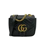 【GUCCI 古馳】GG MARMONT 絎縫牛皮方型斜背包-MINI(739682-黑)