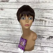 Polly #2 Darkest Brown Tapered Pixie Wig 100% Human Hair Adjustable Classic Cap