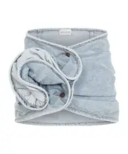 Magda Butrym 3D Flower Patch Draped Denim Mini Skirt FR38 Gray