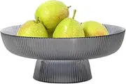 Elevated Glass Fruit Bowl,Vertical Striped Glass Fruit Tray,Fruit Plate,Transparent Snack & Candy Serving Tray for Fruits, Snacks Snack Plate