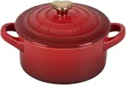 Le Creuset Mini Cocotte Cherry Red Gold Knob Stoneware Heat Resistant Oven NEW