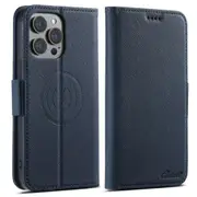 For iPhone 16 Pro Max Case Leather Wallet Cover Compatible with Magsafe Navy