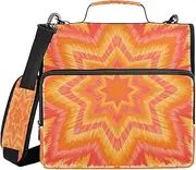 [miaozhen] 1.5-Inch 3-Rings Portable Homravel Safe Storage Bag with Shoulder Strap Tie-dye Red Yellow Star Multiple Pockets Suitable for Middle School Carpeta de cremallera