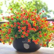 12 Bundles Artificial Flowers for Outdoors, UV Resistant Fake Orange Red