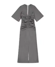 Grey Striped Suiting V-neck Fitted Dress EU38,EU42,EU40 Phantom Ash