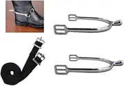 MORECP 2PCS Ladies Blunt Spur Horse Spurs - Knob End Spurs with Rounded Branches, Western Cowboy Spurs, 18/8 Stainless Steel, Paired with 1 pair PP woven tape Spurs Belt