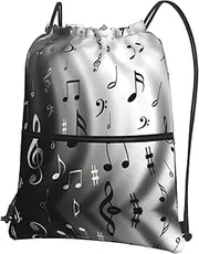 EdWal Music Notes Print Print Drawstring Backpack Gym Bags Sports Bags With Zipper Pocket For Travel Beach, Black, One Size