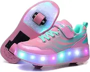 [Wooowyet] Roller Skate Shoes for Kids Boys Girls Rechargealbe Wheels Sneakers Fashion Roller Wheeled