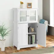 CostwayBathroom Storage Cabinet with Tempered Glass Doors & Adjustable Shelf for Dining Room and Living Room