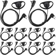TENQ D Shape Earpiece Headset PTT for Two Way Radio Walkie Talkie 2 Pin Motorola (10 Packs)