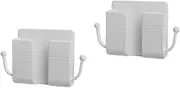 Wall Mount Phone Holder, Shower Phone Holder Remote Control Holder with Hooks, Self Adhesive Media Organizer Brackets, Phone Plug Rack for Shower and Charging (2 PCS)