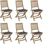 Folding Patio Chairs with Solid Wood, Acacia Lounge Furniture, Garden Deck & Outdoor Dining Chairs with Cushions - 6 pcs