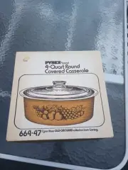 VINTAGE PYREX OLD ORCHARD BIG BERTHA 4-QUART CASSEROLE Lid & BOX