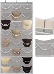 Hat Organizer for Baseball Caps with 24 Pockets over the Door Rack 3 Hooks