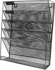 KALLORY File Rack Wall Mounted Holder Magazine Paper Vertical File Holder Hanging Wall File Organizer Office Organization Hanging Organizer Affirmation Cards Wall Hanging File Black Metal