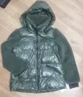 Michael Kors Sherpa Hooded Quilted Mixed Media Jacket Puffer Coat-Green-LARGE
