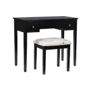 Linon Butterfly Wood Vanity and Padded Stool Flip Up Mirror 2 Drawers in Black