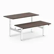 Desky Back to Back Jarrah Legno Melamine Sit to Stand Desk 1500x750mm White Round Height Adjustable Leg