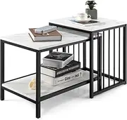 Giantex Nesting End Tables Set of 2, Multi-Function Coffee Tables w/Storage Shelf, Space-Saving Stacking Side Table Set for Living Room Bedroom Apartment Dorm, Easy Assembly, White & Black