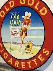 Vintage Style Wild West Girl Old Gold Tobacco Metal Heavy Steel Quality Sign