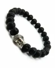 D'Vine Black Lava Stone Buddha Beads Band Bracelet For Unisex