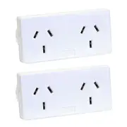 2x HPM Slim Right 10A Mains Power Slimline Twin/Double Powerpoint Adaptor White