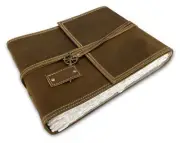 "Artisan Leather Watercolor Journal - Handmade Deckle Edge Paper for Scrapbookin