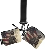 [XYMZR] Military American Flag Mini Zip Around Wristlet keychain Wallet for Women Personalized Pattern Detachable Dual Pouch Wristlet Portable Wallet Phone Coin Purse, Multi-colored, One Size