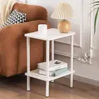2 Tier End Table Boho Side with Storage Shelf Nightstand Bedside for Small