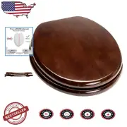 Durable Solid Oak Toilet Seat with Chrome Hinges - Round, Easy-install Design