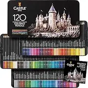 Castle Art Supplies 120 Colored Pencil Set for artists, featuring 'soft series' core for expert layering, blending and shading; perfect for coloring books and classroom