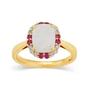 Cushion Created Opal Ring with 0.10ct of Diamonds in 9kt Yellow Gold