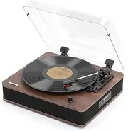 [Retrospiler] Record Player, Bluetooth Input & Output Turntable with Built-in Speakers, FM Radio, Vinyl-MP3 Recording, USB & SD Playback, LED Screen, Walnut