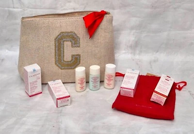 CLARINS Brown Make Up Bag Extra Firming Serum Cleansing Gel Milk Oil Water 10ml